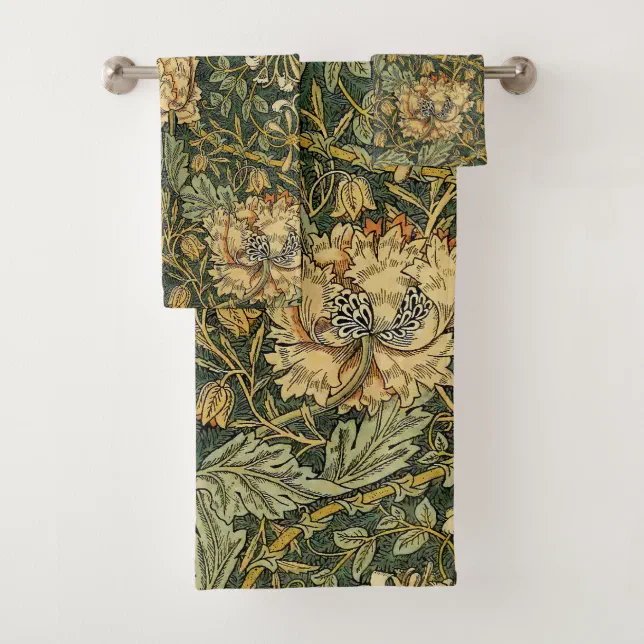 William Morris Honeysuckle Green Floral Bath Towel Set | Zazzle