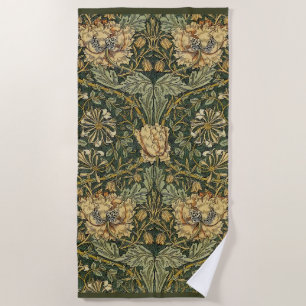 William Morris Honeysuckle Green Floral Beach Towel