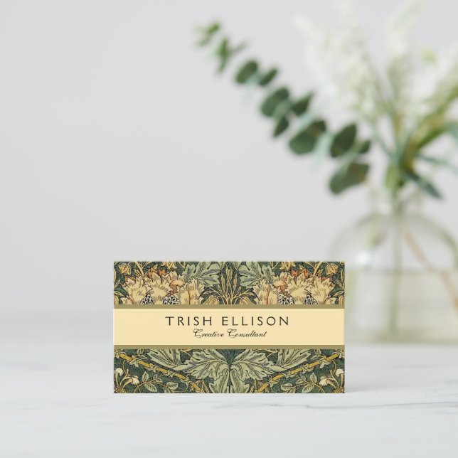 William Morris Honeysuckle Green Floral Business Card (Standing Front)