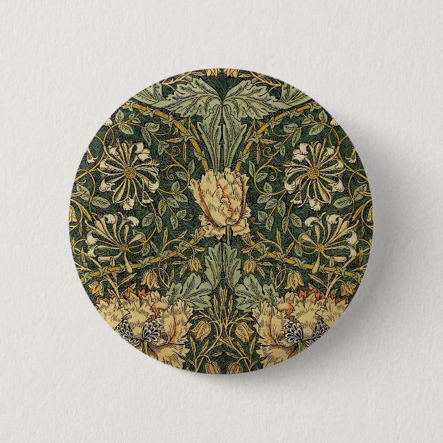 William Morris Honeysuckle Green Floral Button (Front)