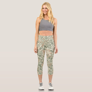 William Morris Honeysuckle Green Floral Capri Leggings
