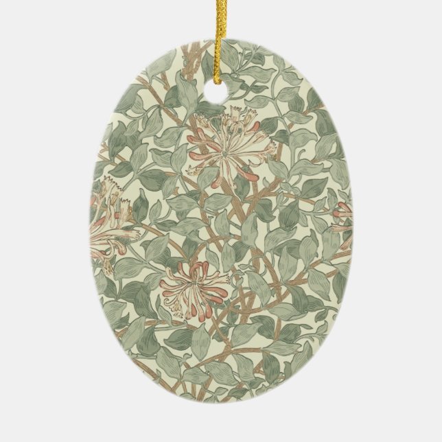 William Morris Honeysuckle Green Floral Ceramic Ornament (Front)