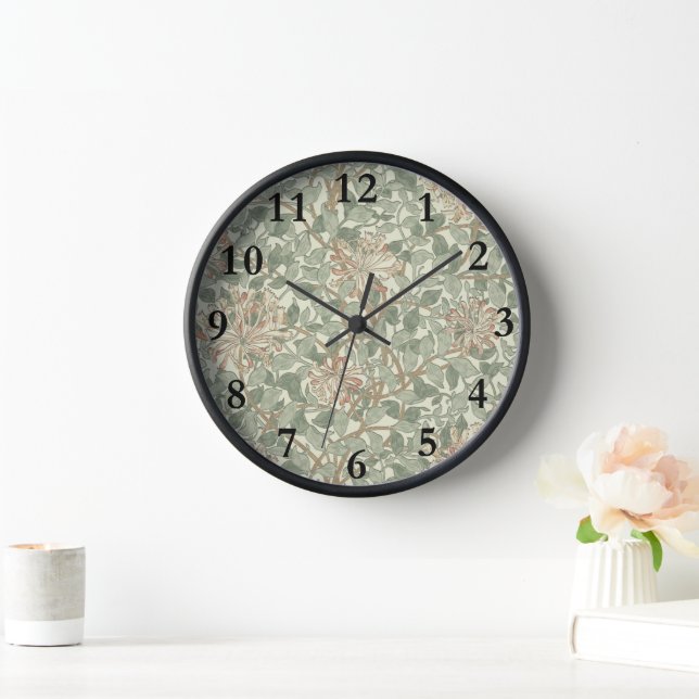 William Morris Honeysuckle Green Floral Clock (Home)