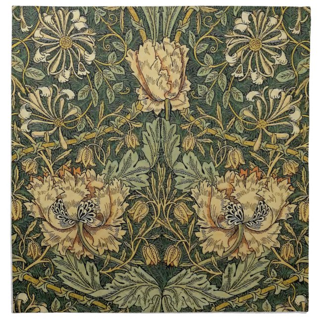William Morris Honeysuckle Green Floral Cloth Napkin (Front)
