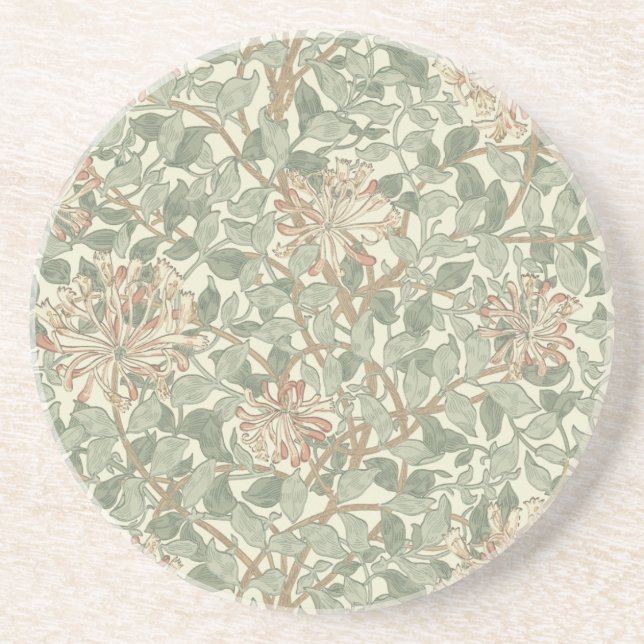 William Morris Honeysuckle Green Floral Coaster (Front)