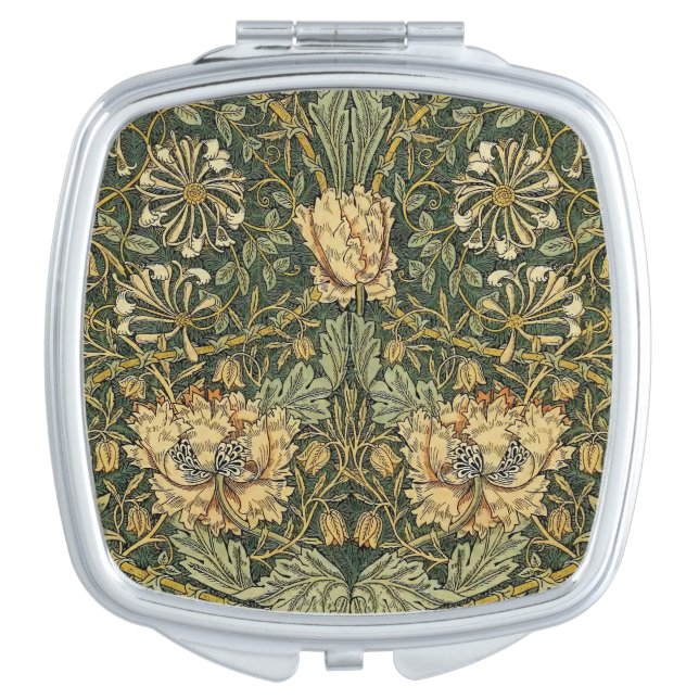 William Morris Honeysuckle Green Floral Compact Mirror (Front)