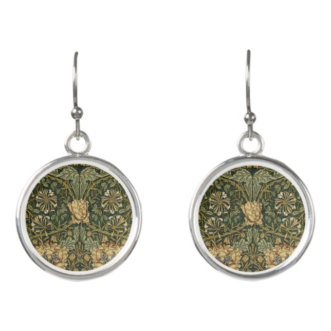 William Morris Honeysuckle Green Floral Earrings (Front)