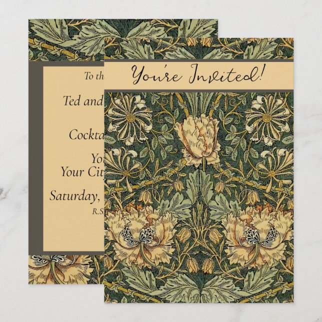 William Morris Honeysuckle Green Floral Invitation (Front/Back)