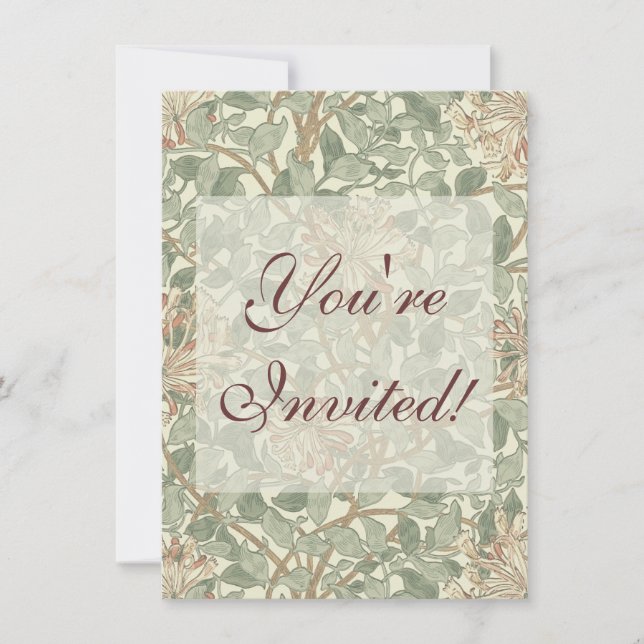 William Morris Honeysuckle Green Floral Invitation (Front)