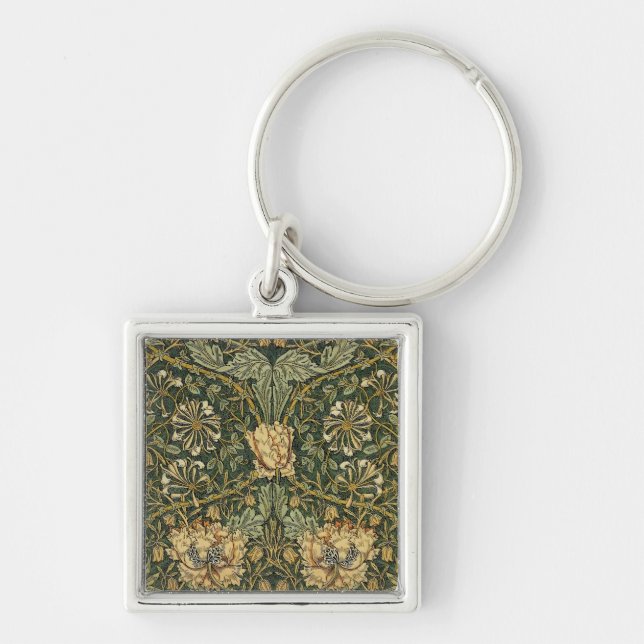 William Morris Honeysuckle Green Floral Keychain (Front)