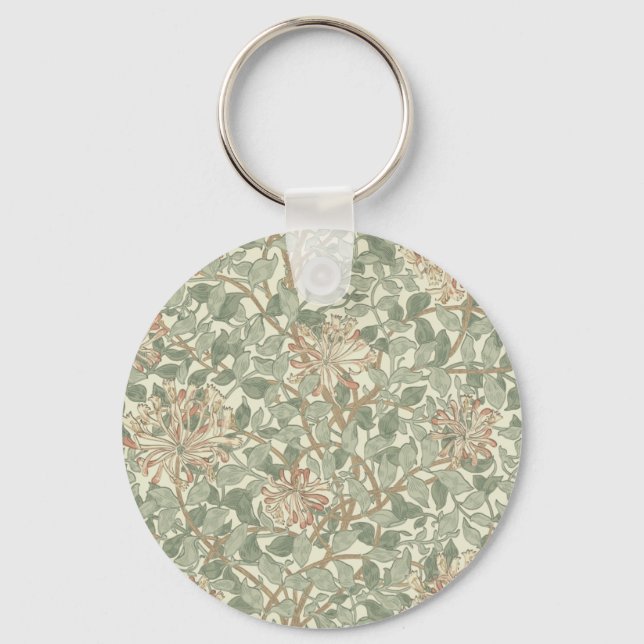 William Morris Honeysuckle Green Floral Keychain (Front)