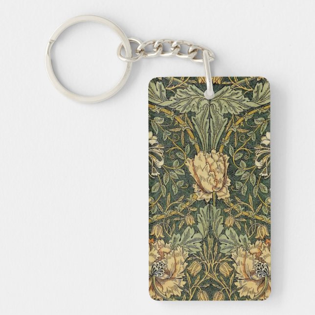 William Morris Honeysuckle Green Floral Keychain (Front)