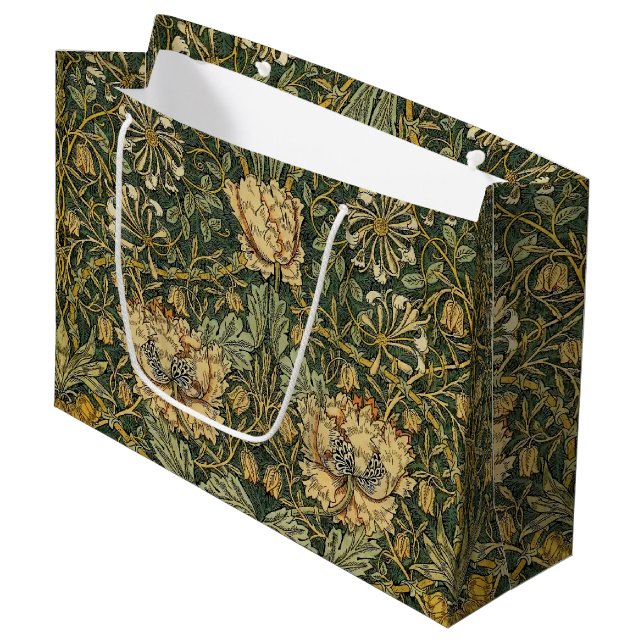 William Morris Honeysuckle Green Floral Large Gift Bag (Front Angled)