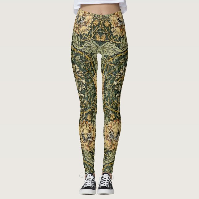 William Morris Honeysuckle Green Floral Leggings (Front)