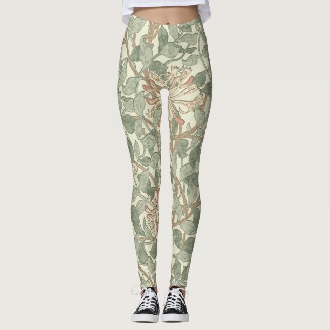 William Morris Honeysuckle Green Floral Leggings (Front)