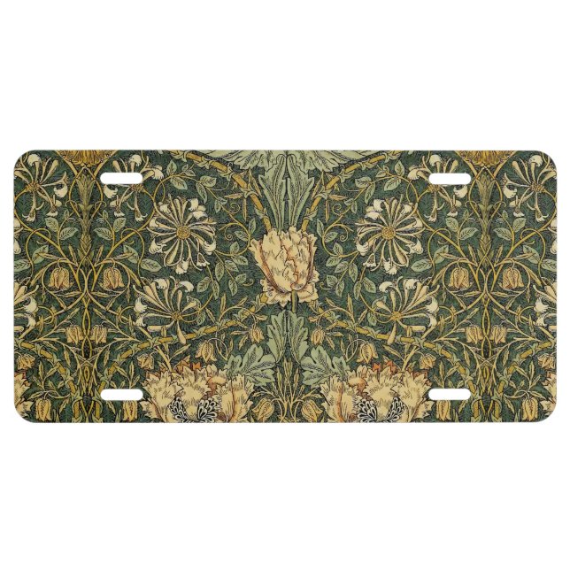 William Morris Honeysuckle Green Floral License Plate (Front)