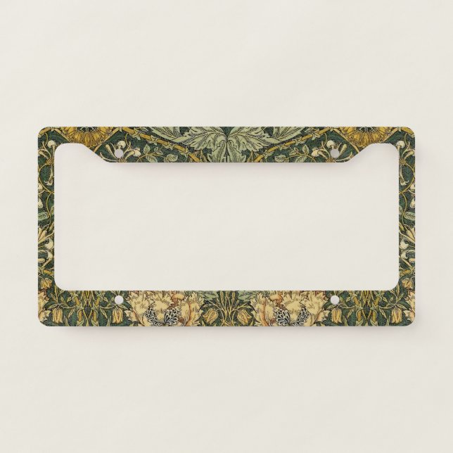 William Morris Honeysuckle Green Floral License Plate Frame (Front)