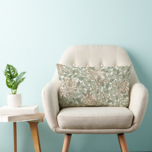 William Morris Honeysuckle Green Floral Lumbar Pillow