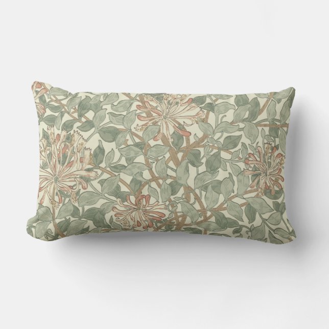 William Morris Honeysuckle Green Floral Lumbar Pillow (Front)