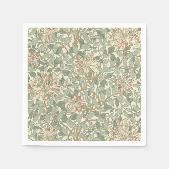 William Morris Honeysuckle Green Floral Napkins (Front)