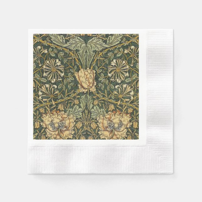 William Morris Honeysuckle Green Floral Napkins (Front)