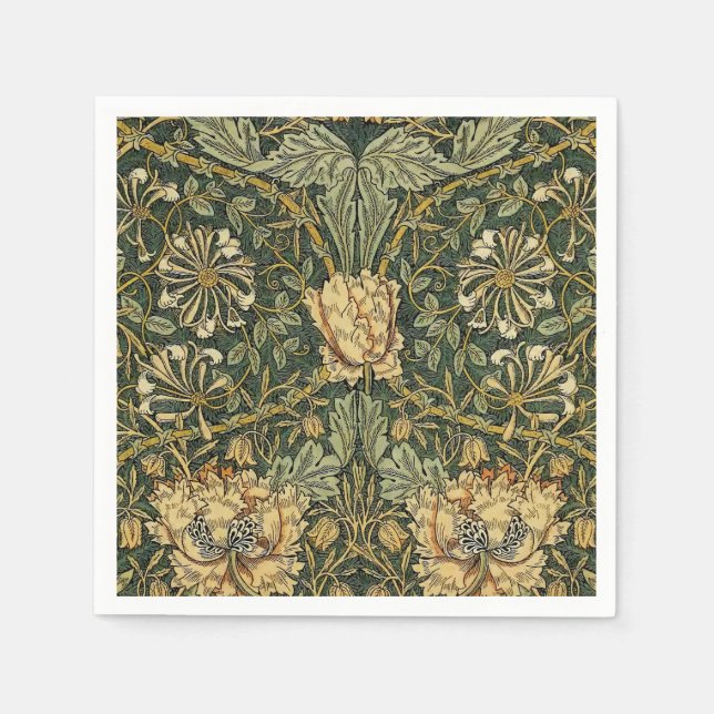 William Morris Honeysuckle Green Floral Napkins (Front)