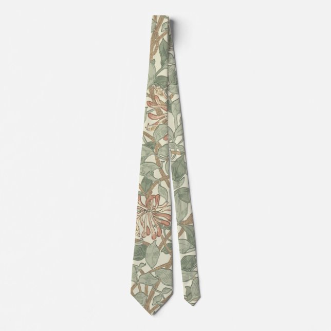 William Morris Honeysuckle Green Floral Neck Tie (Front)