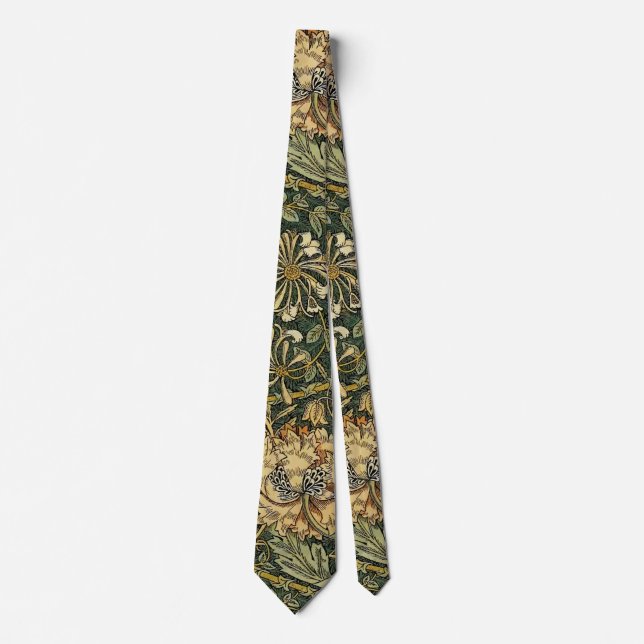 William Morris Honeysuckle Green Floral Neck Tie (Front)