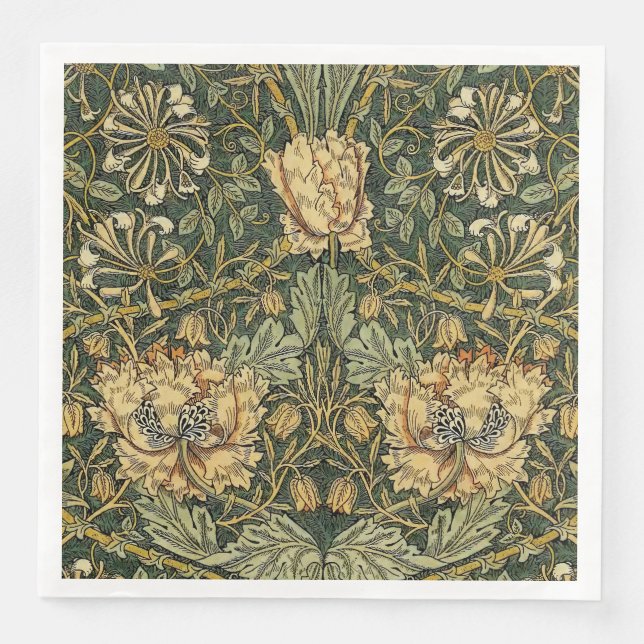 William Morris Honeysuckle Green Floral Paper Dinner Napkins (Front)