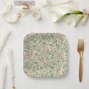 William Morris Honeysuckle Green Floral Paper Plates