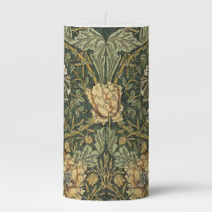 William Morris Honeysuckle Green Floral Pillar Candle
