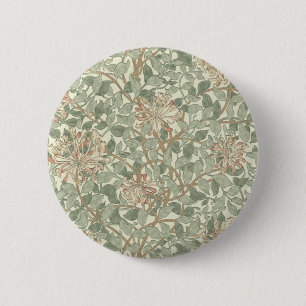 William Morris Honeysuckle Green Floral Pinback Button
