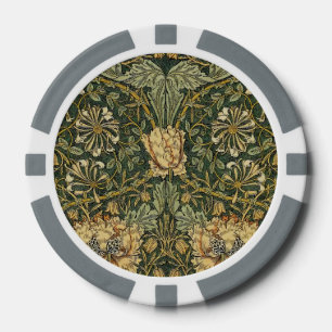 William Morris Honeysuckle Green Floral Poker Chips
