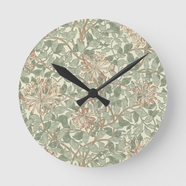 William Morris Honeysuckle Green Floral Round Clock (Front)