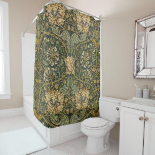 William Morris Honeysuckle Green Floral Shower Curtain