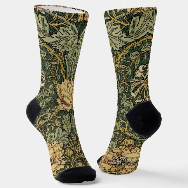 William Morris Honeysuckle Green Floral Socks (Angled)