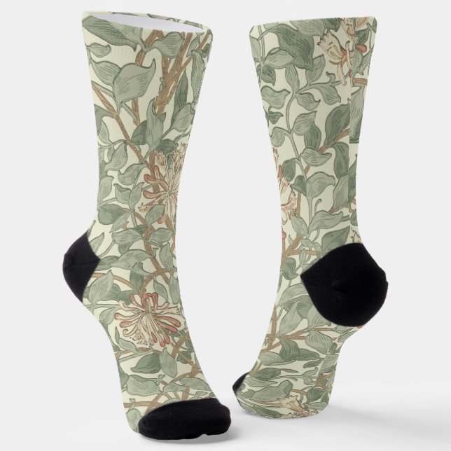 William Morris Honeysuckle Green Floral Socks (Angled)