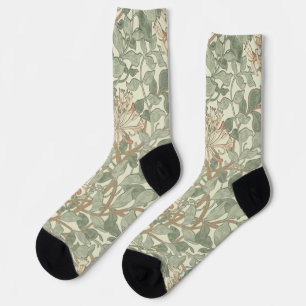 William Morris Honeysuckle Green Floral Socks