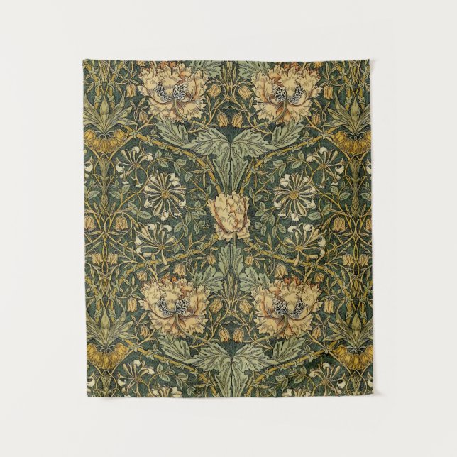 William Morris Honeysuckle Green Floral Tapestry (Front)
