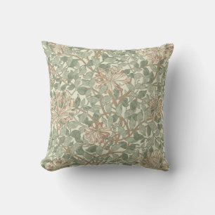 William Morris Honeysuckle Green Floral Throw Pillow