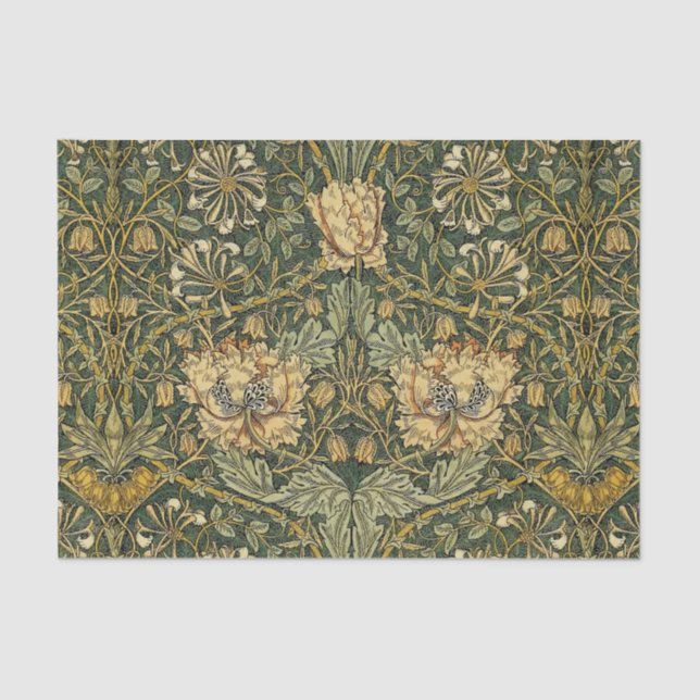 William Morris Honeysuckle Green Floral Tissue Paper (Front)