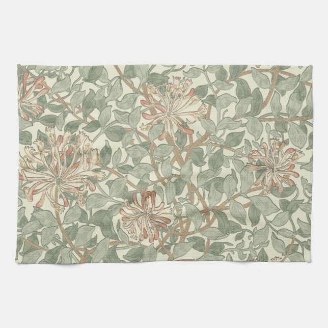 William Morris Honeysuckle Green Floral Towel (Horizontal)