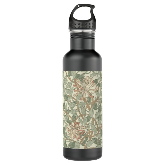 William Morris Honeysuckle Green Floral Water Bottle (Front)