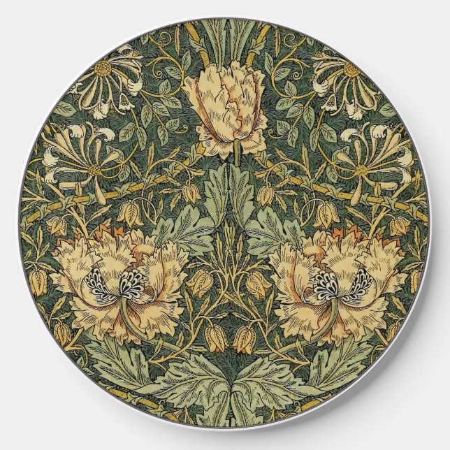 William Morris Honeysuckle Green Floral Wireless Charger (Front)