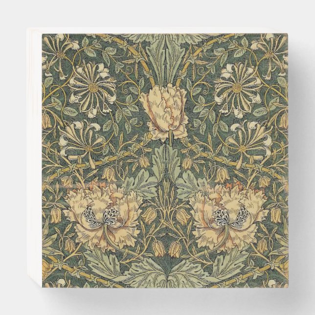 William Morris Honeysuckle Green Floral Wooden Box Sign (Front Horizontal)