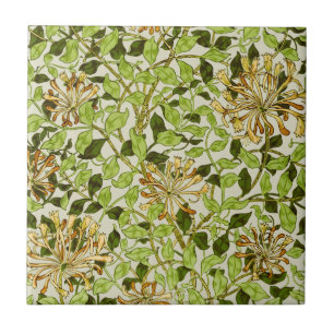 William Morris Honeysuckle Green Flowers Ceramic Tile