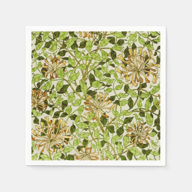 William Morris Honeysuckle Green Flowers Napkins (Front)