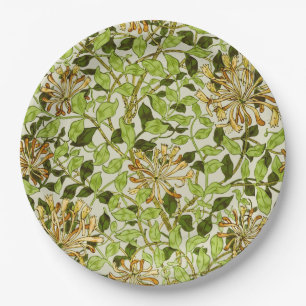 William Morris Honeysuckle Green Flowers Paper Plates