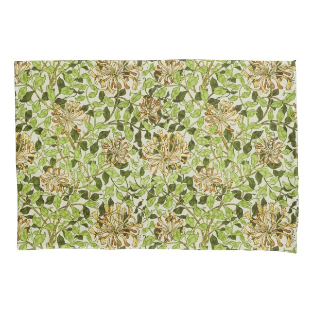 William Morris Honeysuckle Green Flowers Pillow Case (Front)