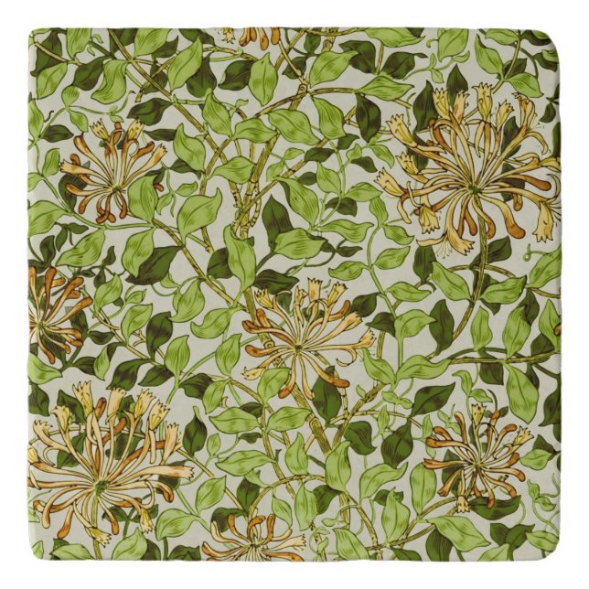 William Morris Honeysuckle Green Flowers Trivet (Front)